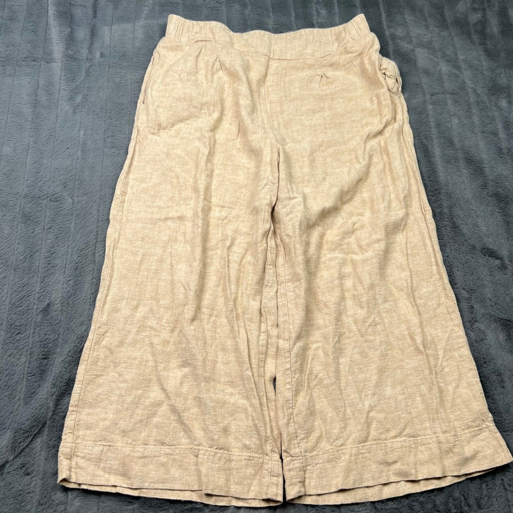 Ella Moss Womens Beige Linen Blend Wide Leg Cropped Pants Size L 15111